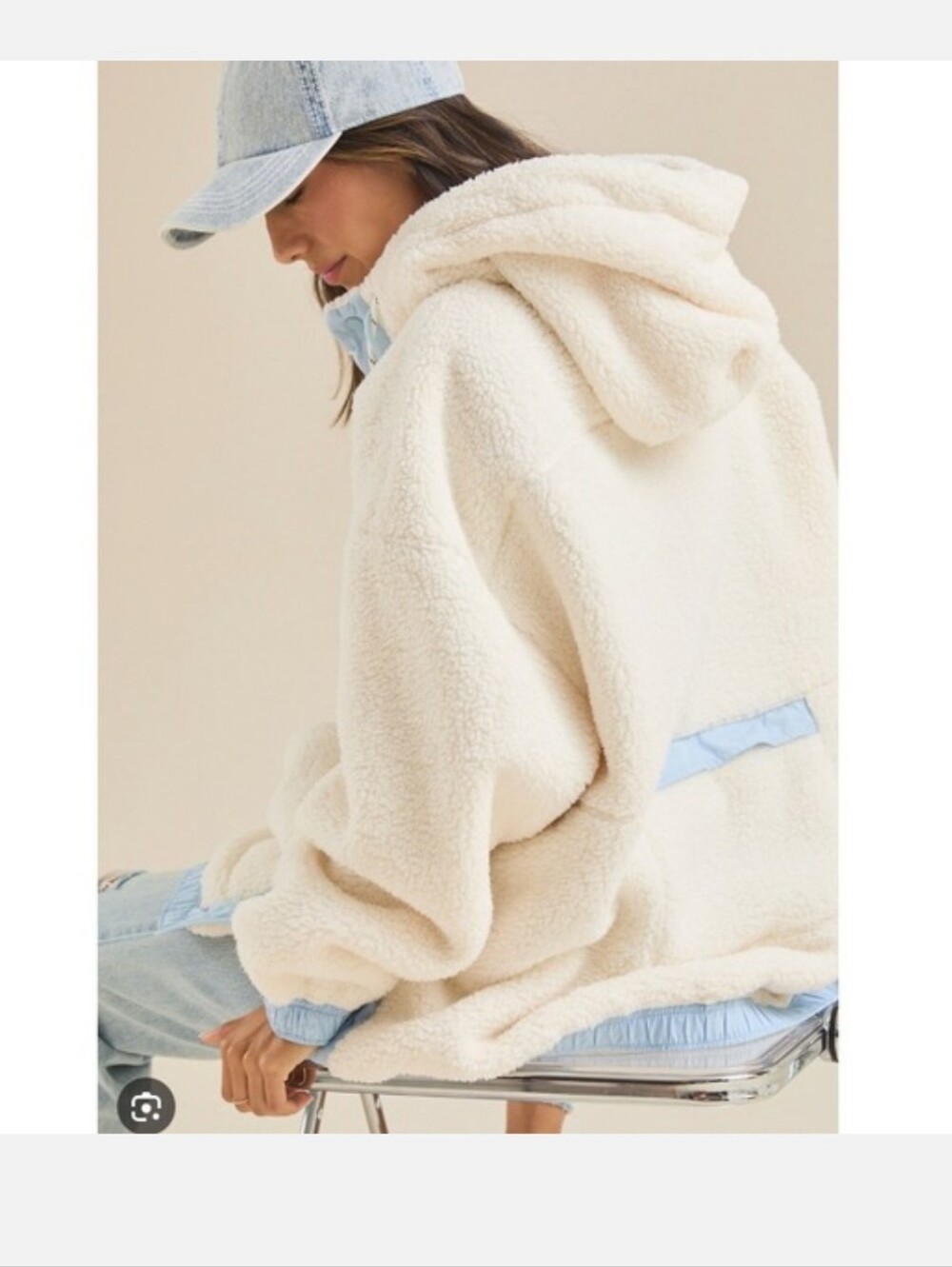 ARULA Cream Teddy Jacket with Light Blue Trim - Picture 5 of 7